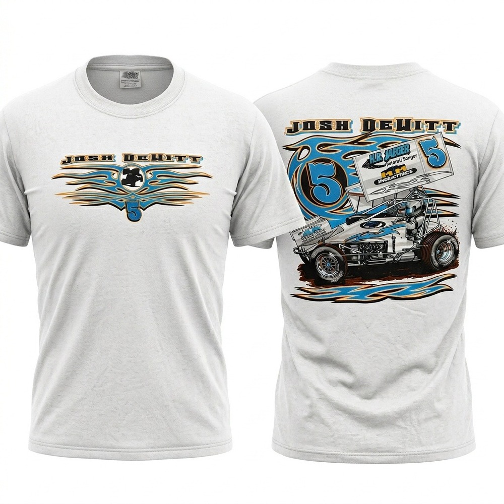 Josh DeWitt Sprint Car Racing Graphic T-Shirt Mens Large White Port and Company